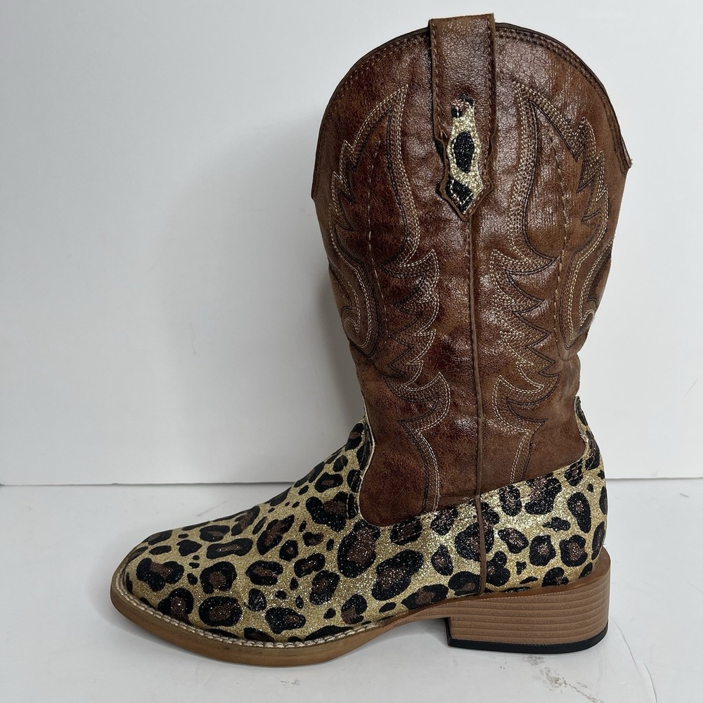 Roper Women's Glitter Leopard Western Boots 7 Cowgirl Rodeo *note cracks*